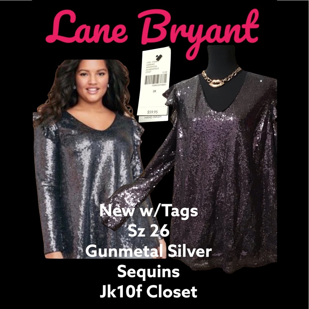 LOWEST🌺 NWT LANE BRYANT Sz26/28 SILVER SEQUIN FULLY LINED SWING TOP